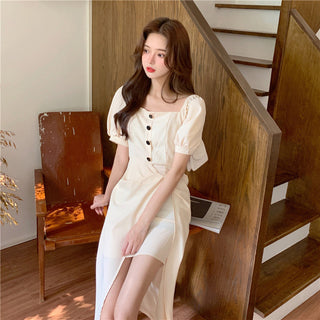 French Elegant Dress Women 2020 Autumn Casual Gothic Square Collar Puff Sleeve Chic Vintage Party Dress One-Piece Dress Korean ALODIA STORE