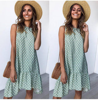 Summer dress Polka Dot Sleeveless Beach Mini Dress ALODIA STORE