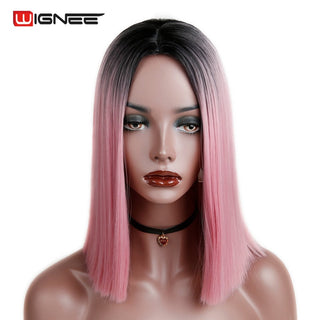 Wignee Straight Short Hair Synthetic Wigs For Women Heat Resistant Ombre Daily Soft Hair Glueless Daily Fiber Wigs Red Hair ALODIA STORE