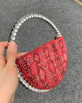Luxury Colored Diamond Half Moon Women Purses and Handbags Evening Bag Serpentine Designer Party Clutch Bag Chic Wedding Bag ALODIA STORE