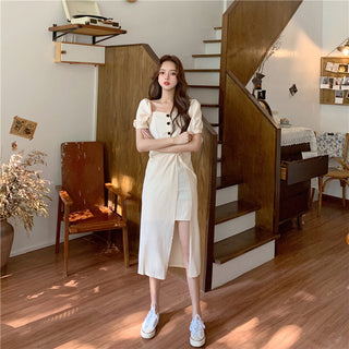 French Elegant Dress Women 2020 Autumn Casual Gothic Square Collar Puff Sleeve Chic Vintage Party Dress One-Piece Dress Korean ALODIA STORE