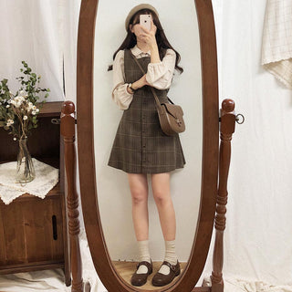 Plaid Button Shirt Dress ALODIA STORE