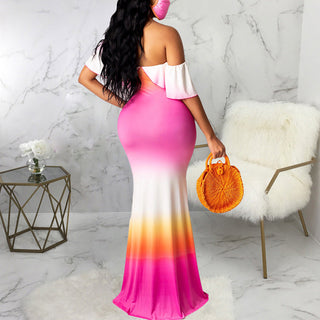 Sunflower Print Off Shoulder Maxi Dress Women Strapless Slash Neck Casual Long Dresses ALODIA STORE