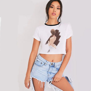 2020 New Summer Sexy Girls Printing Fashion Harajuku Sexy Tank Crop Top Mujer White Tops Clothes Women Croptop Short Sleeve ALODIA STORE