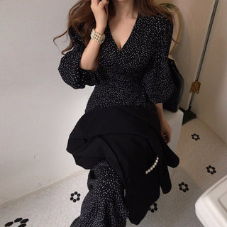 Sundress Elegant Spring Summer Commuter Black V-Neck Women's Dress Korean Clothing Vintage One Piece Bandage Dress Femme Robe ALODIA STORE