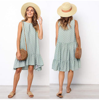 Summer dress Polka Dot Sleeveless Beach Mini Dress ALODIA STORE