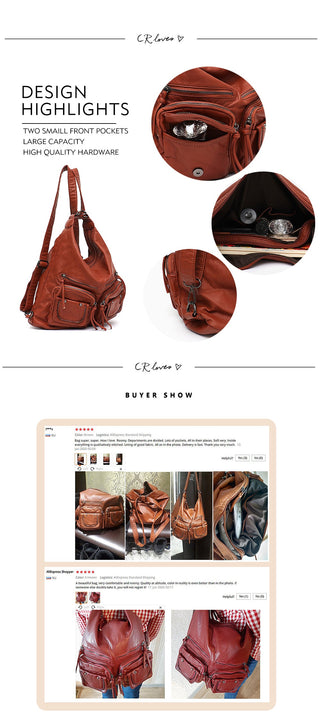 CEZIRA Large Soft Casual Women Bags Functional Girl School Backpack PU Leather Bag Ladies Multi Pockets Messenger&amp;Shoulder Bag ALODIA STORE