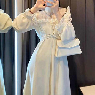 French Lace Vintage Dress Puffer Sleeve ALODIA STORE