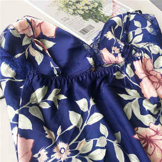 Daeyard Women's Pajamas Sexy Lingerie Silk Overall Print Cami And Shorts 2Pcs Pyjama Set Sleepwear Summer Pijama Nighty Homewear ALODIA STORE