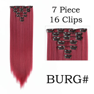 24Inchs 16 Clips in Hair Extensions Long Straight Hairstyle Synthetic Blonde Black Hairpieces Heat Resistant False Hair ALODIA STORE