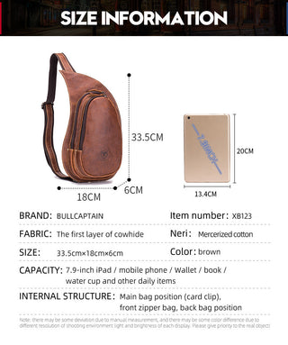 BULLCAPTAIN Leather Crossbody Bag Men Crazy Horse Leather Chest Bags New Fashion Multi-function card bag's mobile phone bages ALODIA STORE