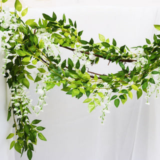 Wisteria Artificial Flower Vine Ivy Leaf Garland Silk Rose Flowers Rattan String Vine Wedding Arch Flower Home Garden Decoration ALODIA STORE