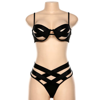 Ellolace Sexy See Through Lingerie Women Underwear Set Bra Set String Transparent Bandage Hollow Out Female Bra and Party Set ALODIA STORE