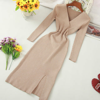 YuooMuoo Ins Fashion Shining V Neck Knitted Dress Women ALODIA STORE