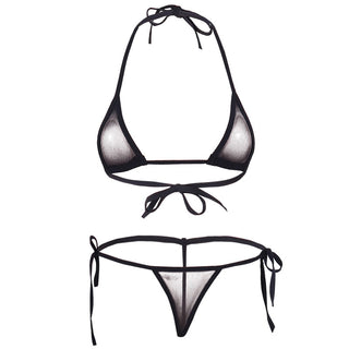 Women Lingerie Set Women's Sheer Extreme Bikini Halterneck Top and Tie Sides Micro Thong Sexy Holiday Summer Beach Bra Sets ALODIA STORE