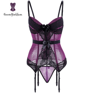Body de talla grande de encaje para mujer, corsé sin espalda con tirantes y lazo, 944 ALODIA STORE