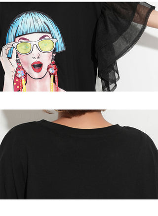 XITAO Splice Ribbon Cartoon Pattern Dress Women Puff Mesh Sleeve  Casual Party Black Dress Korean Style Summer DLL2106 ALODIA STORE