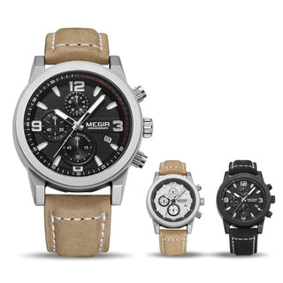 MEGIR Fashion Sport Watch Men Luxury Brand Men Quartz Watches Chronogragph Clock Leather Band Army Military Wrist Watch 2026 ALODIA STORE