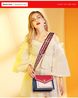 FOXER Brand Women Messenger Crossbody Bag Lady Colorful Panelled Flap Designer Shoulder Bag Small Split Leather Purse for Female ALODIA STORE