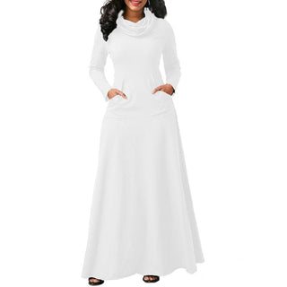 Women Warm Dress With Pocket Casual Solid Vintage Autumn Winter Maxi Dress Robe Bow Neck Long Elegant Dress Vestidos Female Body ALODIA STORE