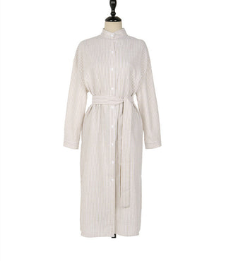 Colorfaith DR1800 2023 Striped Cotton and Linen Shirt Dress Lace Up Women Spring Summer Elegant Korean Fashion Lady Long Dresses ALODIA STORE