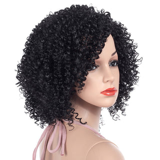 MSIWIGS 1b Black Afro Curly Wigs for Women Side Part Synthetic Short Hair Wig Heat Resistant America Hair ALODIA STORE
