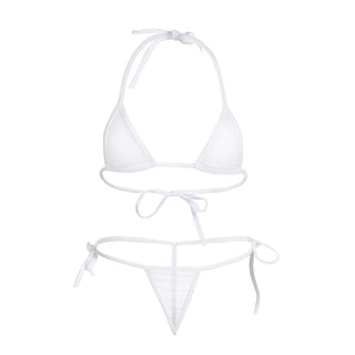 Women Lingerie Set Women's Sheer Extreme Bikini Halterneck Top and Tie Sides Micro Thong Sexy Holiday Summer Beach Bra Sets ALODIA STORE