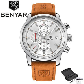 BENYAR Brand Sport Men Watch Top Brand Luxury Male Leather Waterproof Chronograph Quartz Military Wrist Watch Men Clock saat ALODIA STORE
