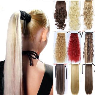 Allaosify Long Straight Clip In Hair Fake Hair Ponytail Hairpiece With Hairpins Synthetic Hair Pony Tail Brown Hair Extensions ALODIA STORE