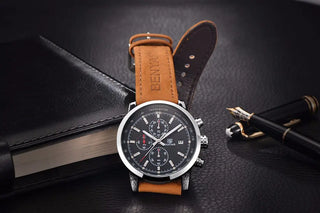 BENYAR Brand Sport Men Watch Top Brand Luxury Male Leather Waterproof Chronograph Quartz Military Wrist Watch Men Clock saat ALODIA STORE