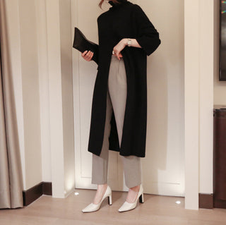 2023 Korean Style Turtleneck Long fall winter Sweater Dress Side split Female Pullover mujer sueteres ALODIA STORE