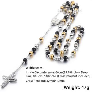 Davieslee Womens Men's Necklace Stainless Steel Chain Bead Rosary Long Necklace Jesus Christ Cross Prayer Jewelry DLKN434 ALODIA STORE
