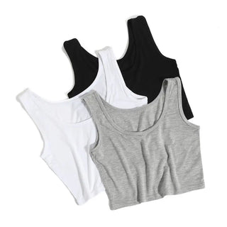 Summer Slim Render Short Top Women Sleeveless U Croptops Tank Tops Solid Black/White Crop Tops Vest Tube Top 8 Color ALODIA STORE