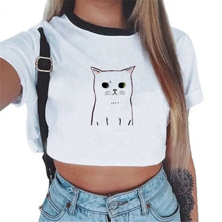 Summer fashion Harajuku Sexy tank Crop Top White T Shirt Clothes Women Cute mouse printed Croptop Short sleeve ALODIA STORE