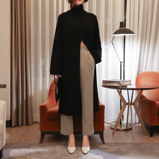 2023 Korean Style Turtleneck Long fall winter Sweater Dress Side split Female Pullover mujer sueteres ALODIA STORE
