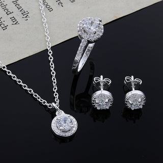 925 Sterling silver Cute Solid Christmas gift noble fashion elegant women shiny crystal CZ necklace earring ring jewelry Set ALODIA STORE
