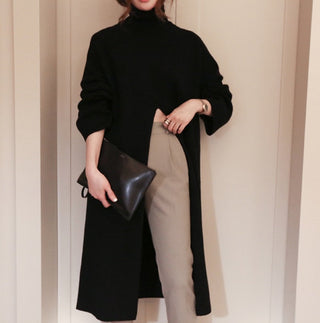 2023 Korean Style Turtleneck Long fall winter Sweater Dress Side split Female Pullover mujer sueteres ALODIA STORE