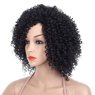 MSIWIGS 1b Black Afro Curly Wigs for Women Side Part Synthetic Short Hair Wig Heat Resistant America Hair ALODIA STORE