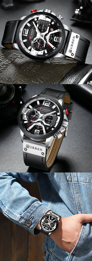 CURREN Casual Sport Watches for Men Top Brand Luxury Military Leather Wrist Watch Man Clock Fashion Chronograph Wristwatch ALODIA STORE