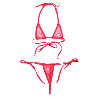 Women Lingerie Set Women's Sheer Extreme Bikini Halterneck Top and Tie Sides Micro Thong Sexy Holiday Summer Beach Bra Sets ALODIA STORE