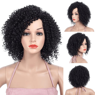 MSIWIGS 1b Black Afro Curly Wigs for Women Side Part Synthetic Short Hair Wig Heat Resistant America Hair ALODIA STORE