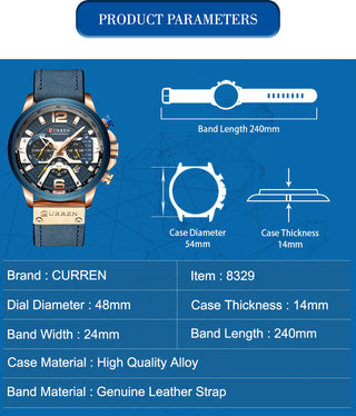 CURREN Casual Sport Watches for Men Top Brand Luxury Military Leather Wrist Watch Man Clock Fashion Chronograph Wristwatch ALODIA STORE