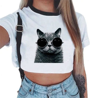 Summer fashion Harajuku Sexy tank Crop Top White T Shirt Clothes Women Cute mouse printed Croptop Short sleeve ALODIA STORE