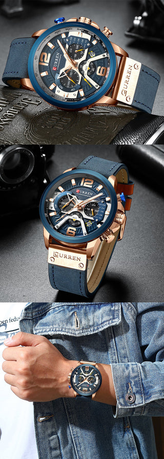 CURREN Casual Sport Watches for Men Top Brand Luxury Military Leather Wrist Watch Man Clock Fashion Chronograph Wristwatch ALODIA STORE