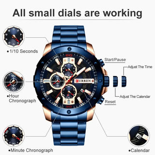 CURREN Men Watch Top Brand Stainless Steel Mens Watches Chronograph Quartz Watch Men Sports Clock Relogio Masculino Reloj Hombr ALODIA STORE
