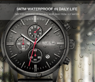 MEGIR Watch Men Stainless Steel Quartz Men Watches Chronograph Watch Clock Men Relogio Masculino for Male Students Relogios ALODIA STORE