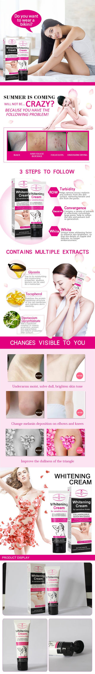 Aichun Beauty Armpit Whitening Cream Body Underarm Whitening Cream Legs and Knees Private Parts Skin Whitening Korean Skin Care ALODIA STORE