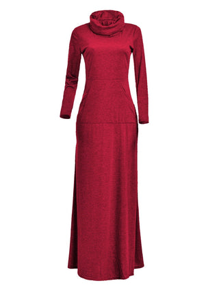 Women Warm Dress With Pocket Casual Solid Vintage Autumn Winter Maxi Dress Robe Bow Neck Long Elegant Dress Vestidos Female Body ALODIA STORE