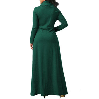 Women Warm Dress With Pocket Casual Solid Vintage Autumn Winter Maxi Dress Robe Bow Neck Long Elegant Dress Vestidos Female Body ALODIA STORE