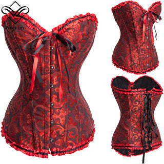 Gothic Corset Corselette Women's Corsets Steampunk Plus Size Overbust Corsage White Bodice Tops Sexy Lace Up Bustier S-6XL ALODIA STORE